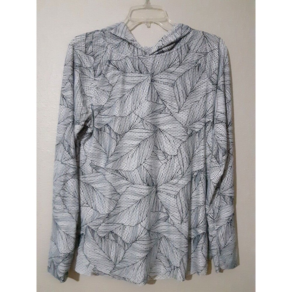 Maaji Active Wear Perforated White Black Tropical Long Sleeve Hoodie Size L